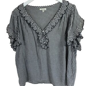 MAX STUDIO plus size Black and White Checkered Ruffle Blouse size 2X
